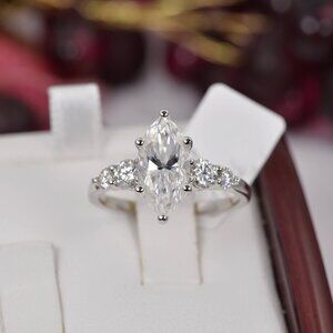 Certified 3.6tcw Marquise Cut Engagement Moissanite Ring 925